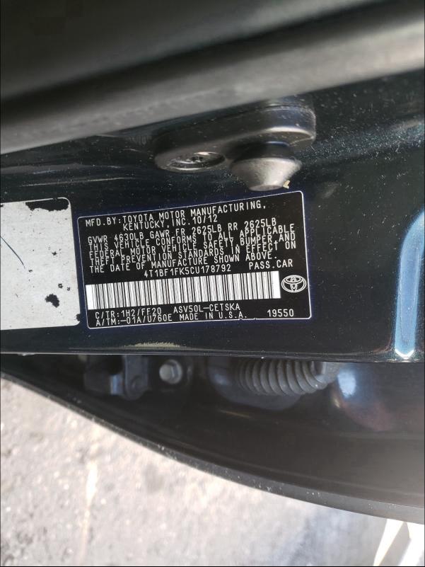 2012 TOYOTA CAMRY BASE 4T1BF1FK5CU178792