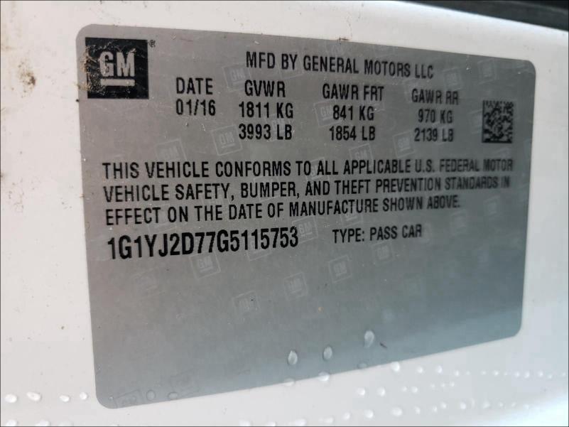 2016 CHEVROLET CORVETTE S - 1G1YJ2D77G5115753