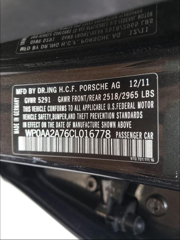 2012 PORSCHE PANAMERA 2 WP0AA2A76CL016778