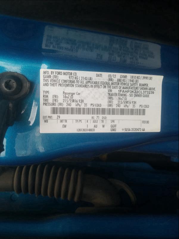 2012 FORD FOCUS SE - 1FAHP3K22CL373239