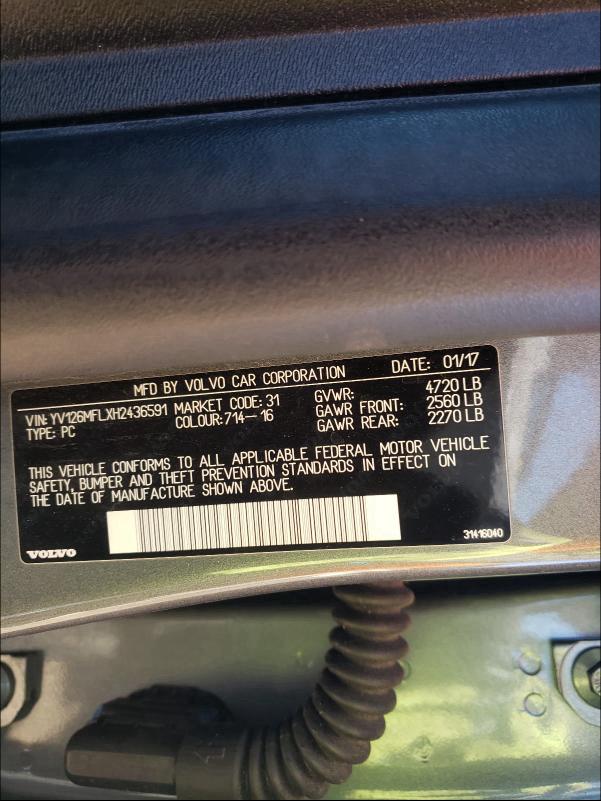 2017 VOLVO S60 YV126MFLXH2436591