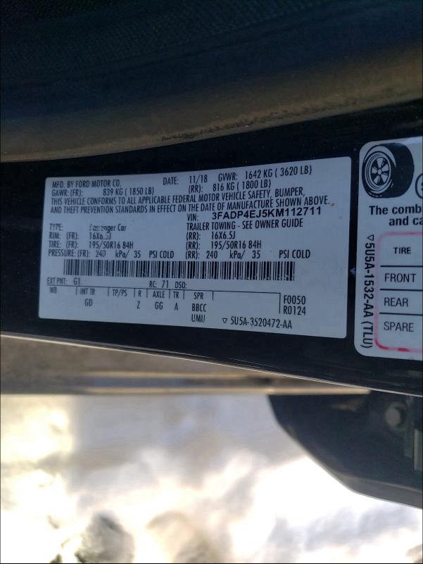 2019 FORD FIESTA SE 3FADP4EJ5KM112711