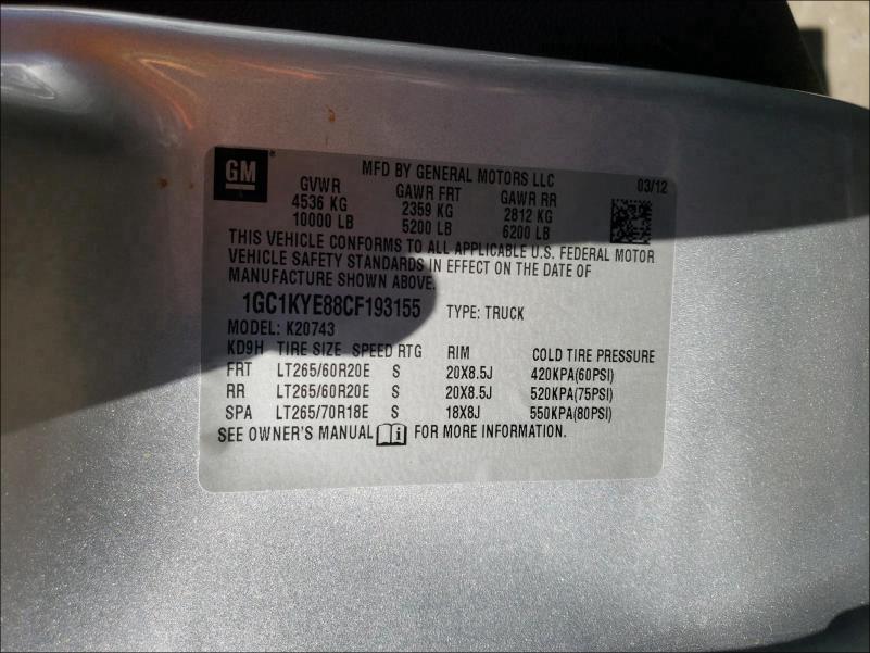 2012 CHEVROLET SILVERADO - 1GC1KYE88CF193155