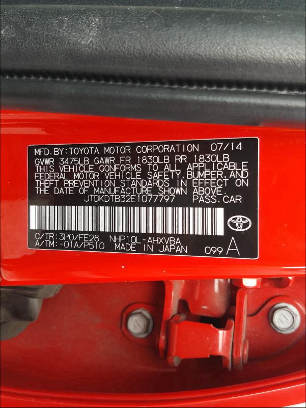 2014 TOYOTA PRIUS C JTDKDTB32E1077797