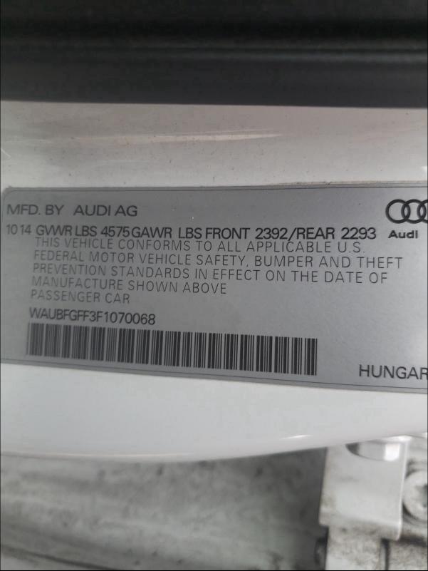 2015 AUDI S3 PREMIUM WAUBFGFF3F1070068
