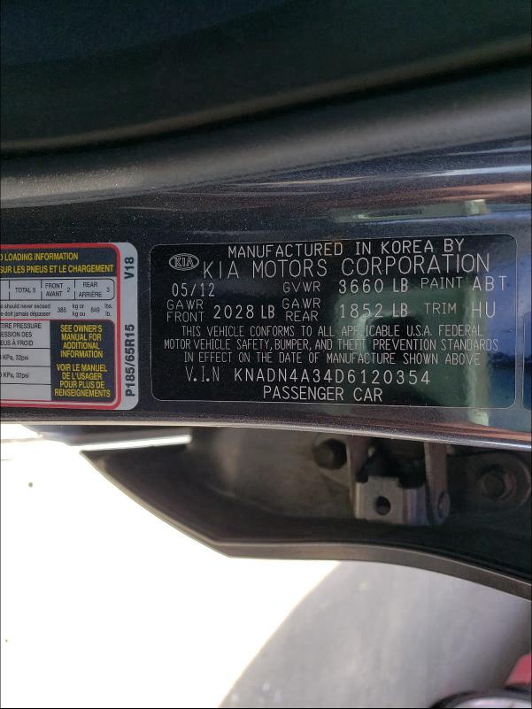 2013 KIA RIO EX KNADN4A34D6120354
