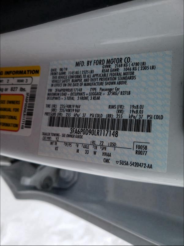 2020 FORD FUSION 3FA6P0D90LR117148