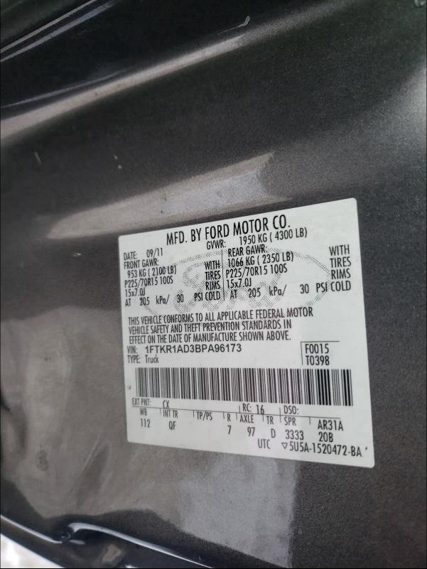 2011 FORD RANGER 1FTKR1AD3BPA96173