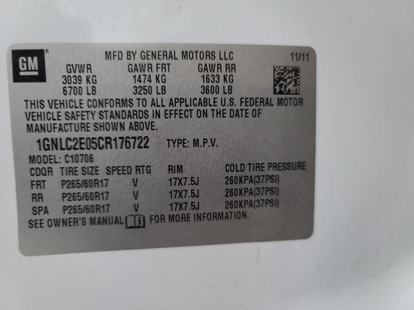 2012 CHEVROLET TAHOE POLI 1GNLC2E05CR176722