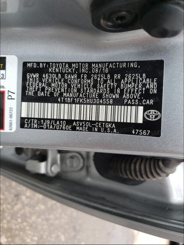 2017 TOYOTA CAMRY LE 4T1BF1FK5HU304558