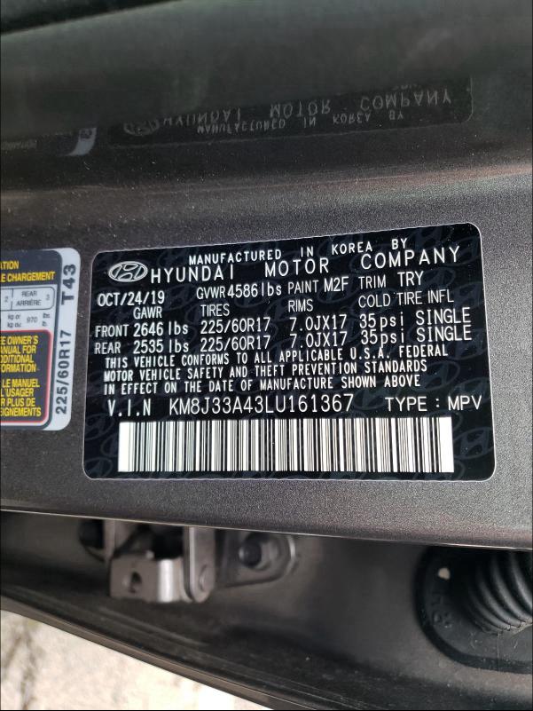 2020 HYUNDAI TUCSON LIM - KM8J33A43LU161367