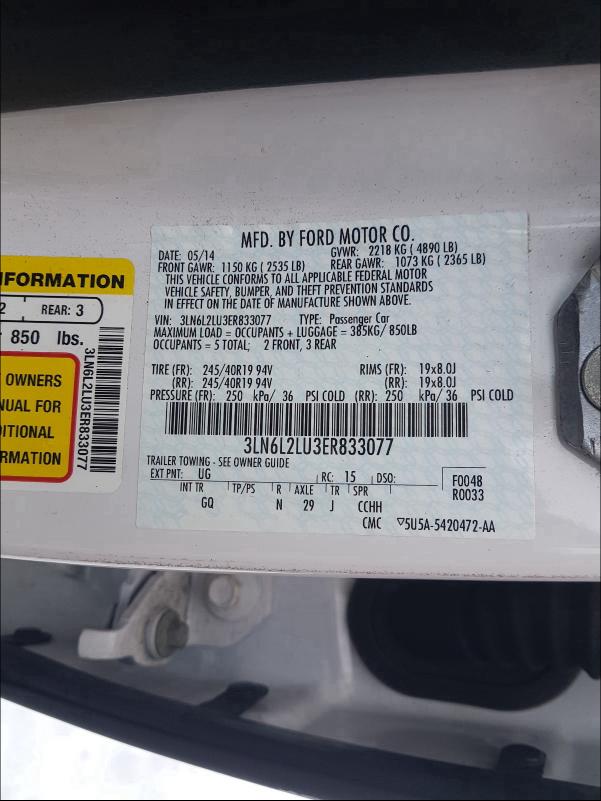 2014 LINCOLN MKZ HYBRID 3LN6L2LU3ER833077
