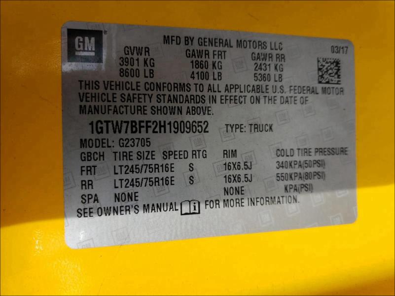 2017 GMC SAVANA G25 1GTW7BFF2H1909652