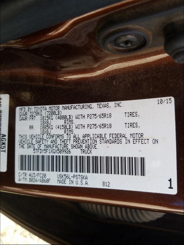 2016 TOYOTA TUNDRA CRE - 5TFDY5F1XGX509926