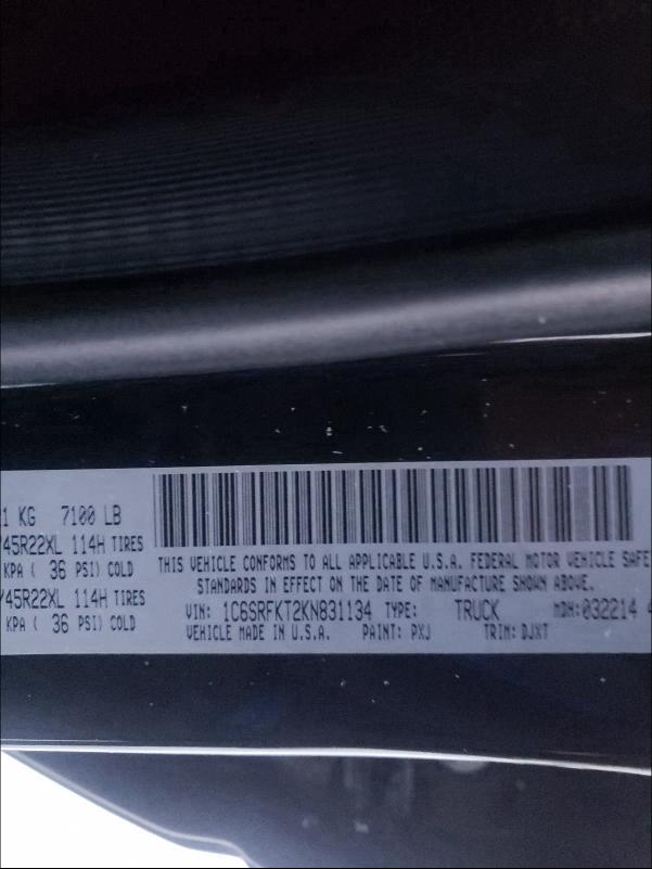 2019 RAM 1500 LONGH 1C6SRFKT2KN831134