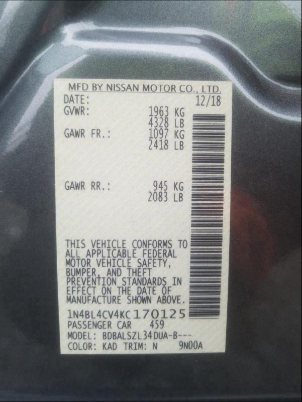 2019 NISSAN ALTIMA SR 1N4BL4CV4KC170125