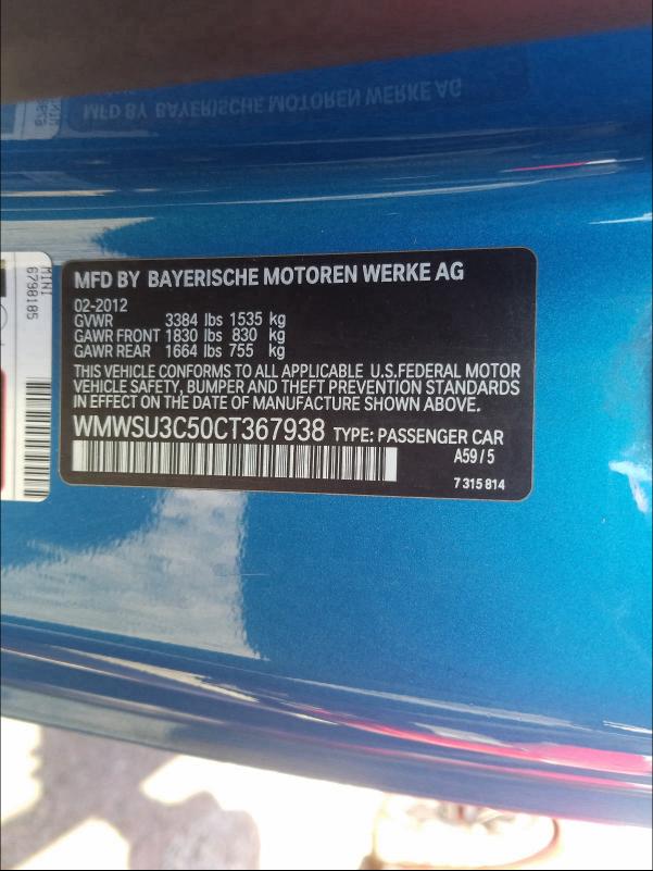 2012 MINI COOPER WMWSU3C50CT367938
