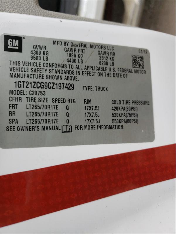2012 GMC SIERRA C25 1GT21ZCG9CZ197429