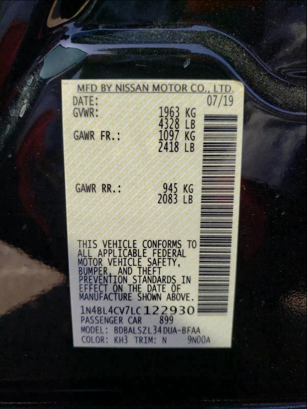 2020 NISSAN ALTIMA SR 1N4BL4CV7LC122930