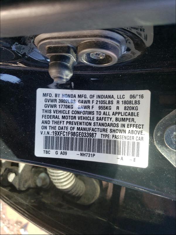 2016 HONDA CIVIC TOUR 19XFC1F98GE033987