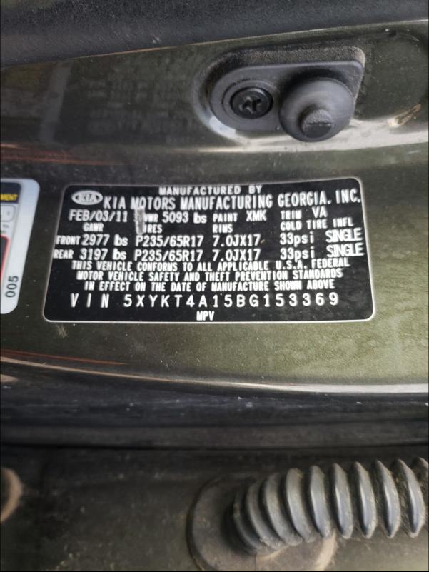 2011 KIA SORENTO BA 5XYKT4A15BG153369