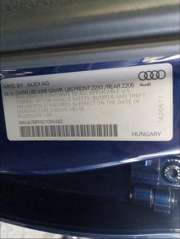 2016 AUDI A3 PREMIUM WAUA7GFF9G1094482