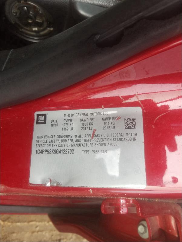 2016 BUICK VERANO 1G4PP5SK9G4122702