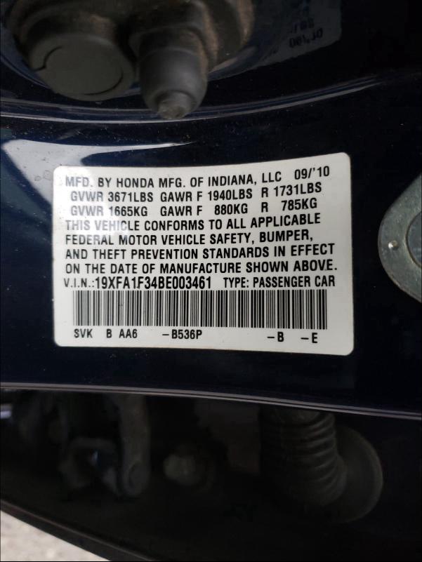 2011 HONDA CIVIC VP 19XFA1F34BE003461