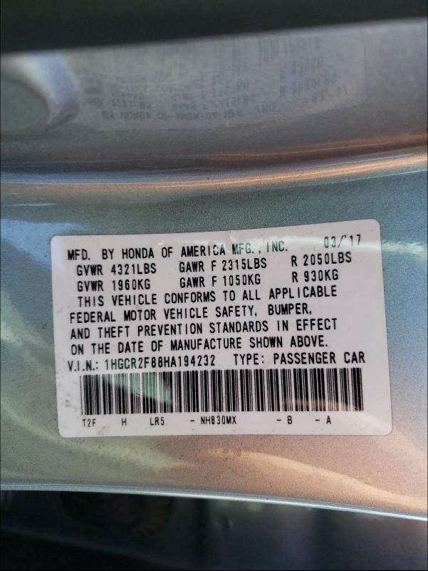 2017 HONDA ACCORD EXL - 1HGCR2F88HA194232