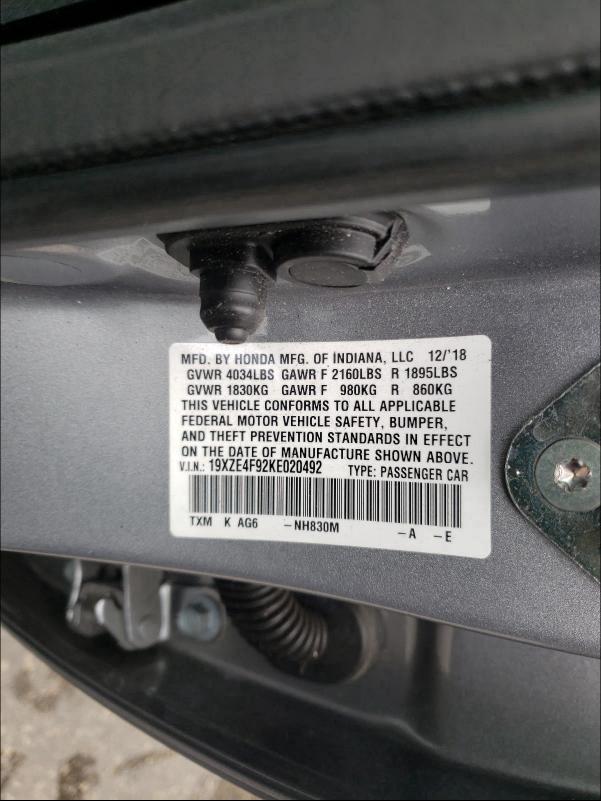2019 HONDA INSIGHT TO 19XZE4F92KE020492
