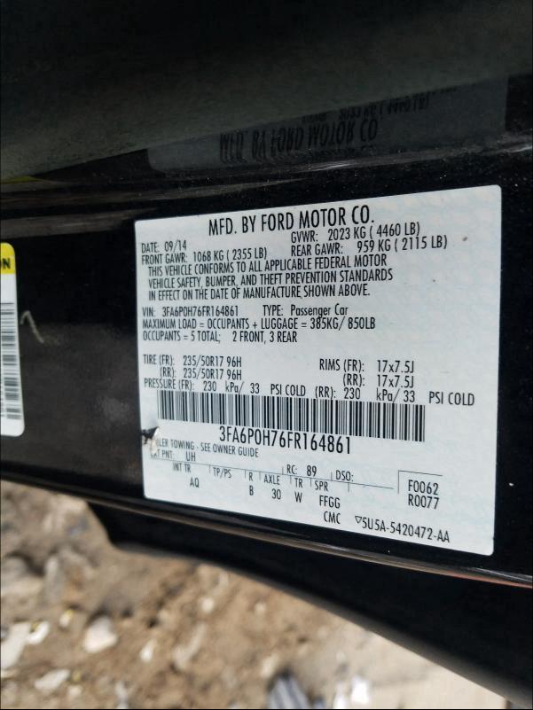 2015 FORD FUSION SE 3FA6P0H76FR164861