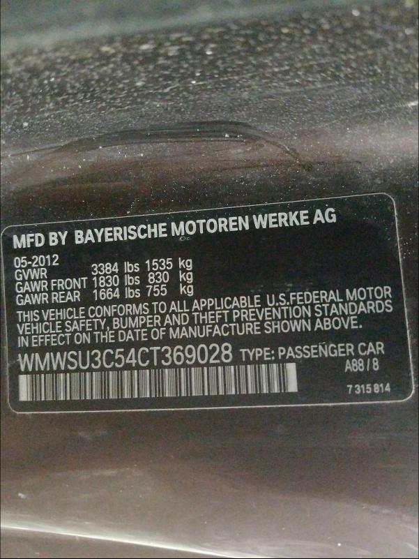 2012 MINI COOPER WMWSU3C54CT369028