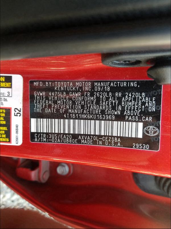 2019 TOYOTA CAMRY L - 4T1B11HK6KU163969