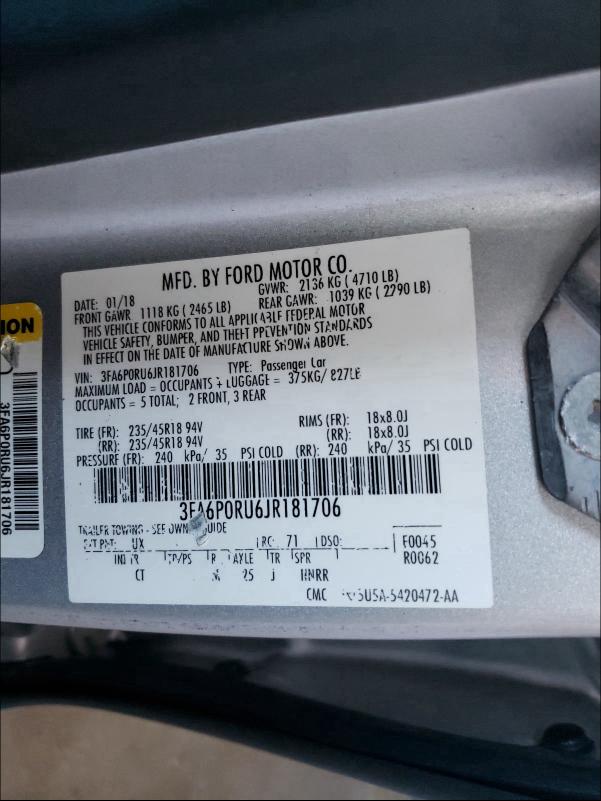 2018 FORD FUSION TIT - 3FA6P0RU6JR181706