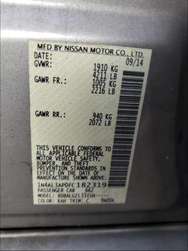 2015 NISSAN ALTIMA 2.5 1N4AL3AP0FC182319