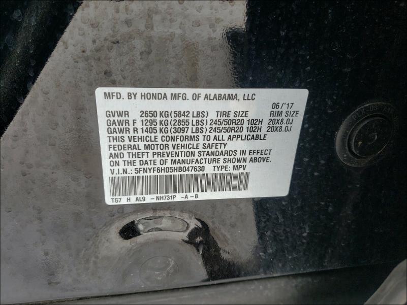 2017 HONDA PILOT ELIT 5FNYF6H05HB047630
