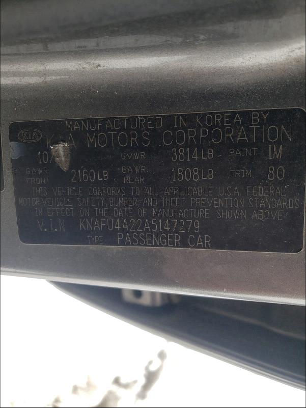 2010 KIA FORTE KNAFU4A22A5147279