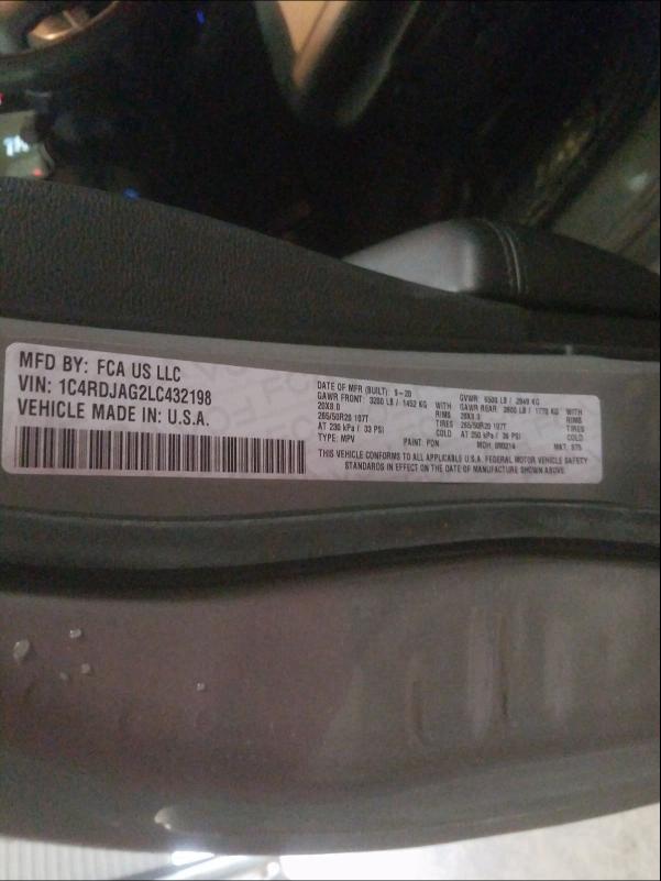 2020 DODGE DURANGO SX 1C4RDJAG2LC432198