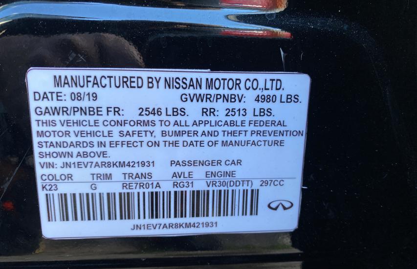 2019 INFINITI Q50 LUXE JN1EV7AR8KM421931