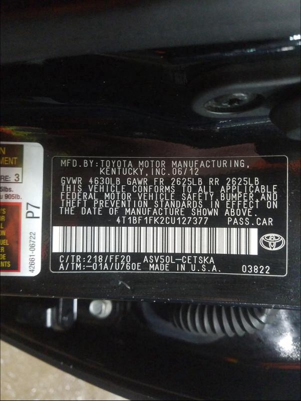 2012 TOYOTA CAMRY 4T1BF1FK2CU127377