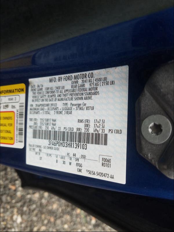 2017 FORD FUSION SE 3FA6P0HD3HR139103