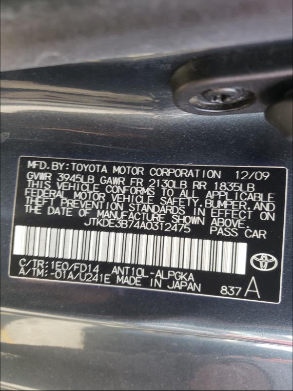 2010 TOYOTA SCION TC JTKDE3B74A0312475