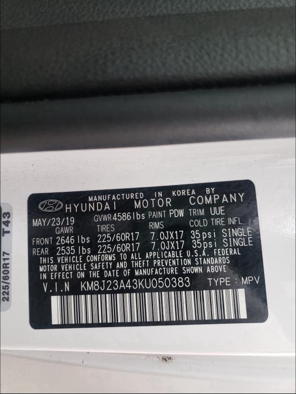 2019 HYUNDAI TUCSON SE KM8J23A43KU050383
