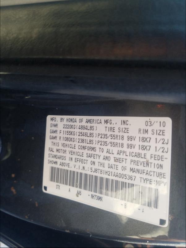 2010 ACURA RDX 5J8TB1H21AA005367