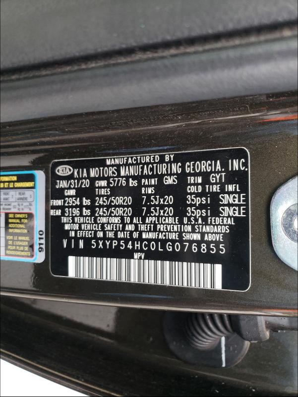 2020 KIA TELLURIDE 5XYP54HC0LG076855