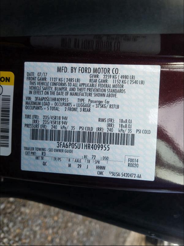 2017 FORD FUSION TIT - 3FA6P0SU1HR409955