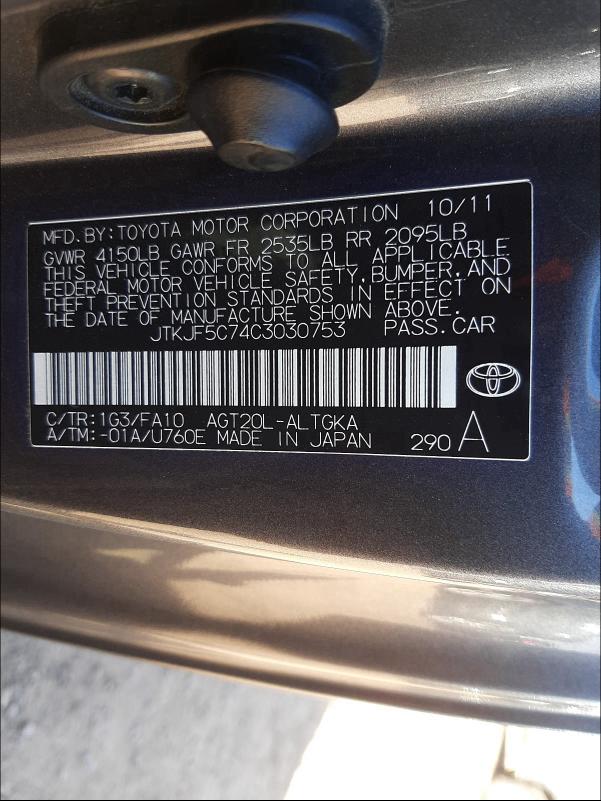 2012 TOYOTA SCION TC JTKJF5C74C3030753