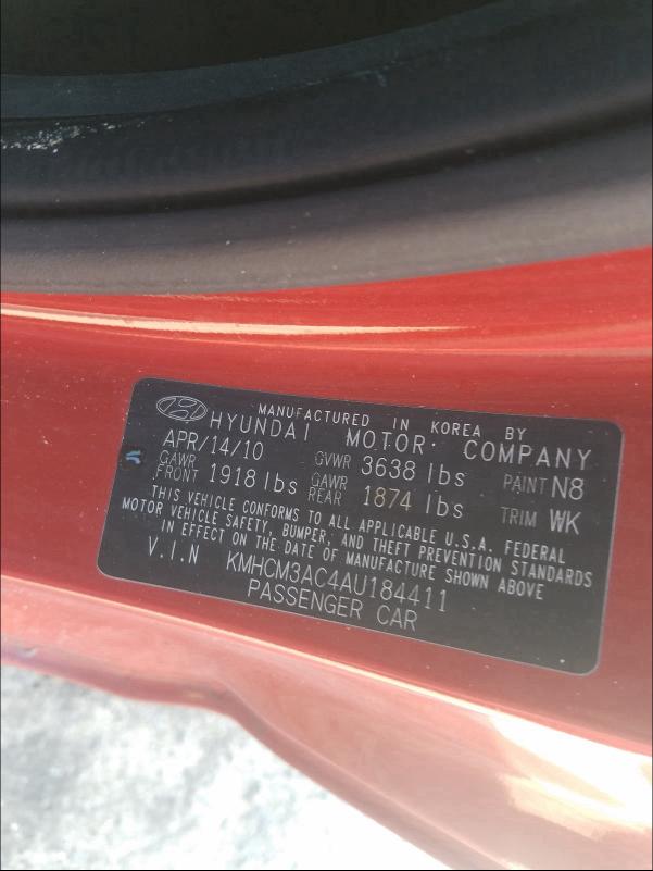 2010 HYUNDAI ACCENT BLU KMHCM3AC4AU184411