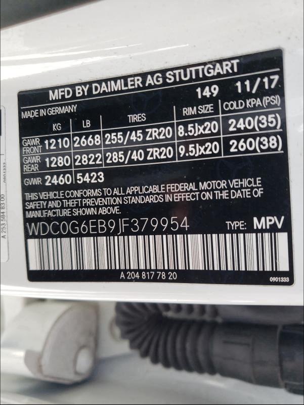 2018 MERCEDES-BENZ GLC 43 4MA WDC0G6EB9JF379954