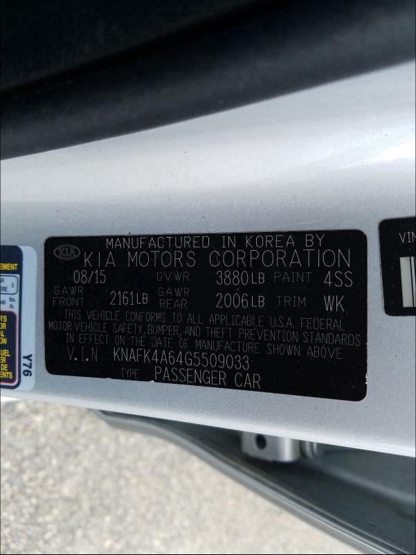 2016 KIA FORTE LX KNAFK4A64G5509033